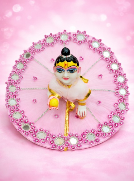 Pink Mirror Work Laddu Gopal Dress