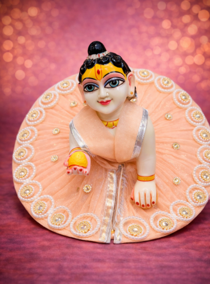 Elegant Laddu Gopal Idol Peach Dress