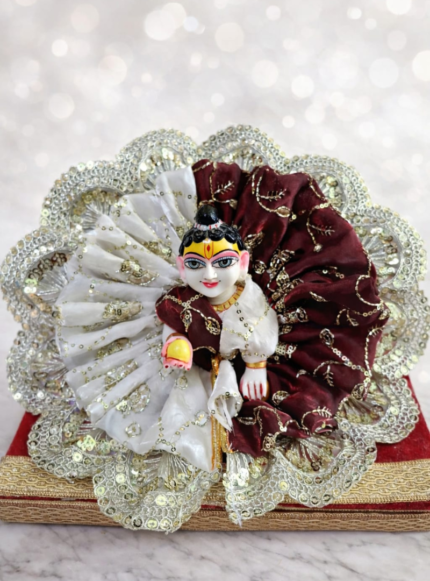 Luxury Laddu Gopal Idol Maroon White Dress
